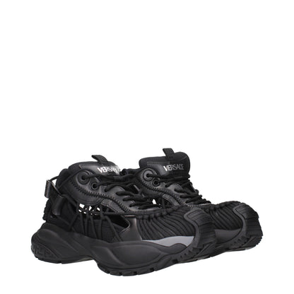 Black Leather Athletic Sneakers with Logo Details