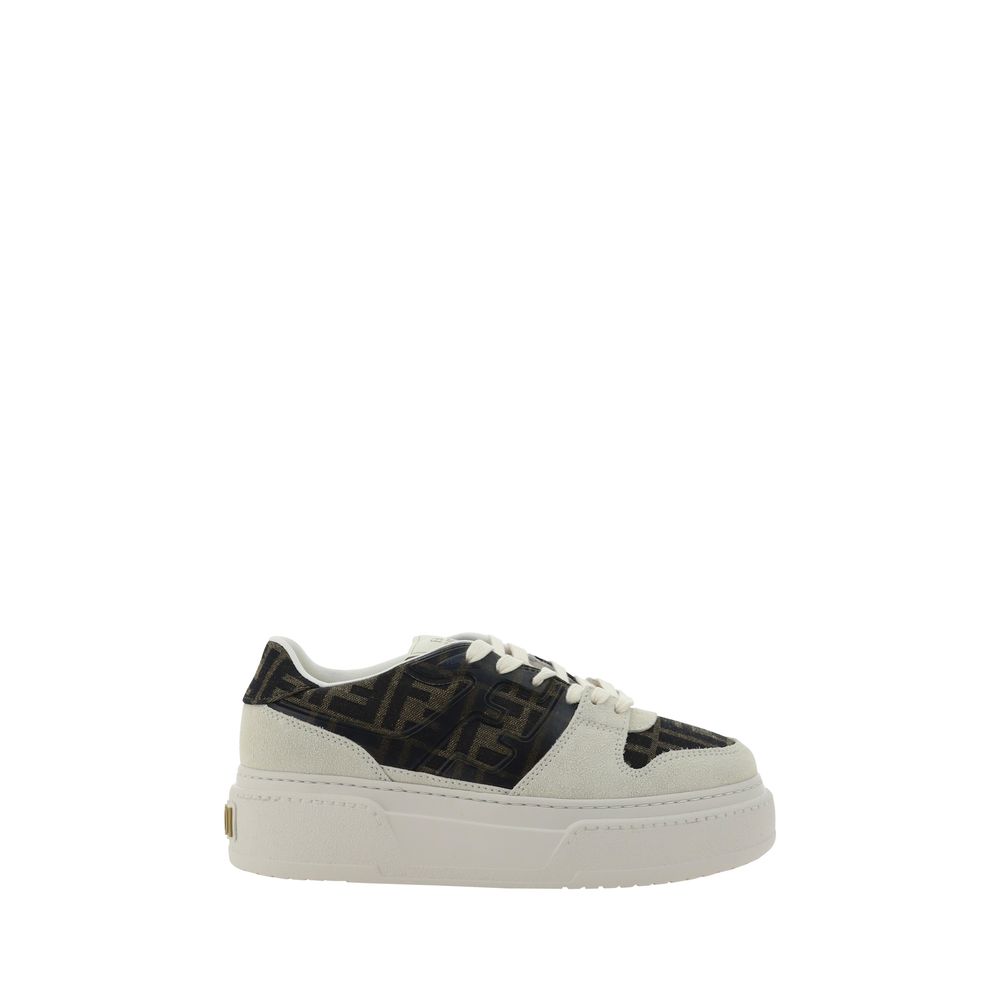 Suede Platform Sneakers with Iconic FF Jacquard Pattern