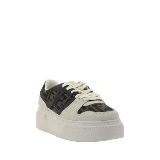 Suede Platform Sneakers with Iconic FF Jacquard Pattern