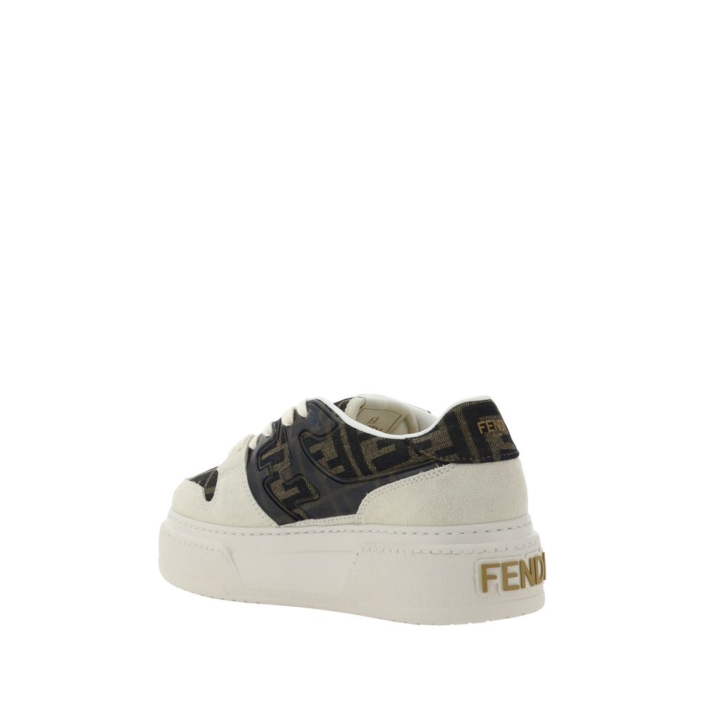 Suede Platform Sneakers with Iconic FF Jacquard Pattern