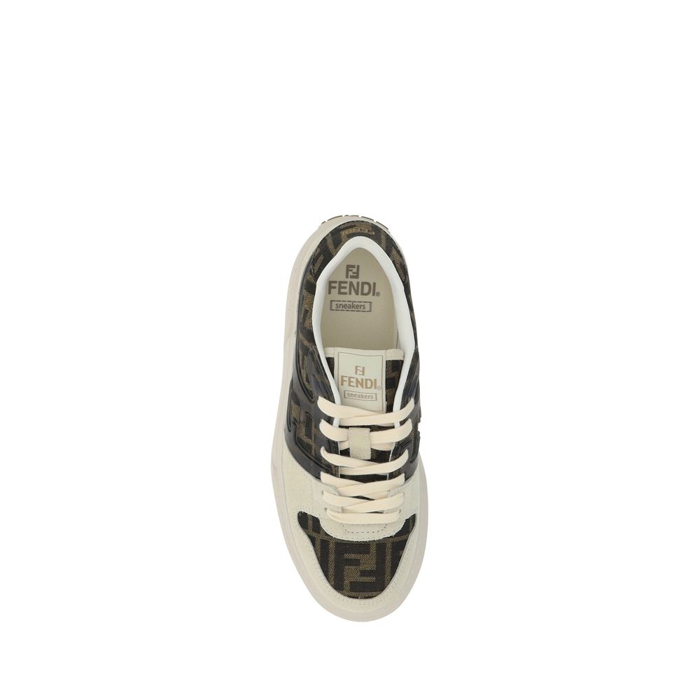 Suede Platform Sneakers with Iconic FF Jacquard Pattern