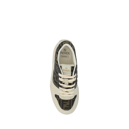 Suede Platform Sneakers with Iconic FF Jacquard Pattern