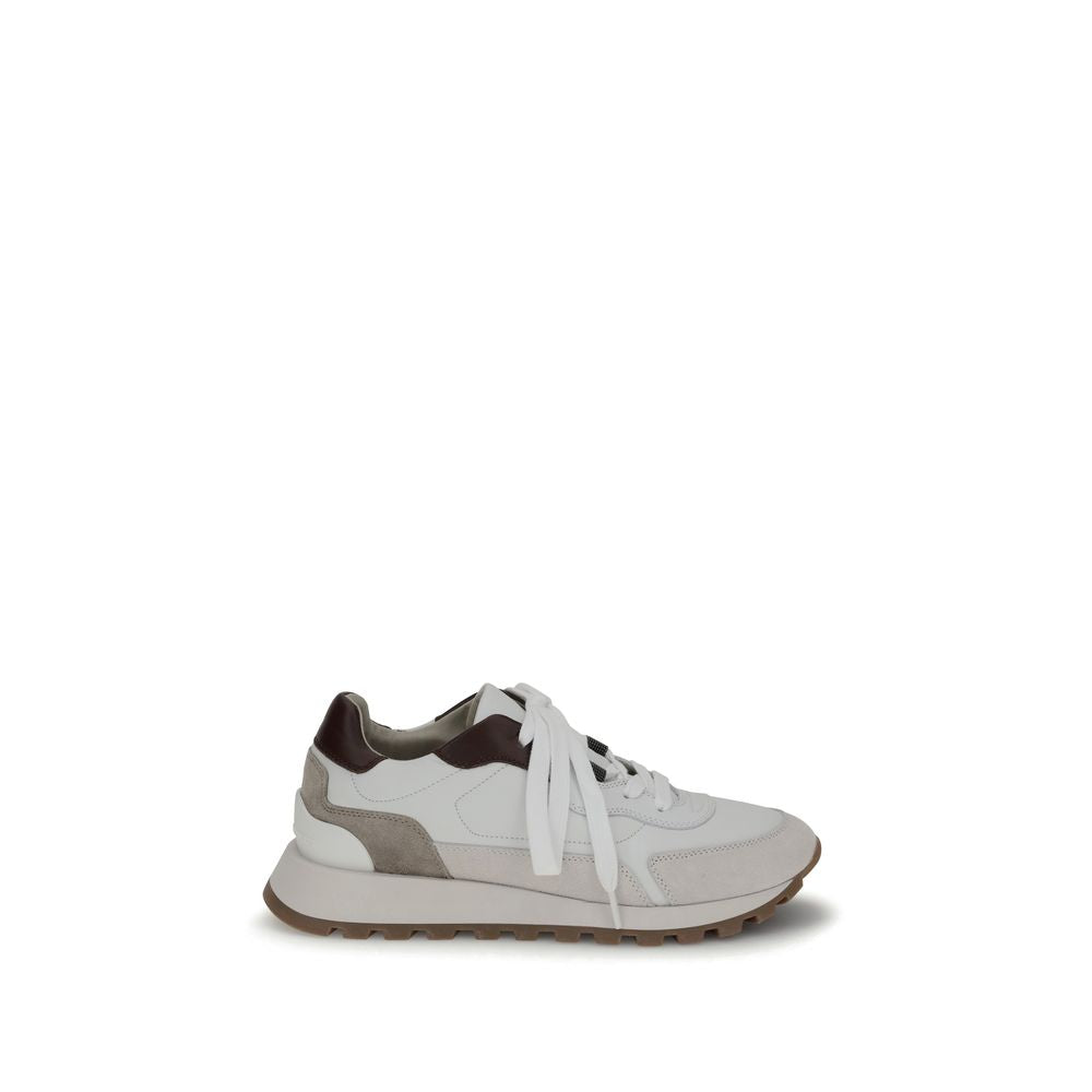 Leather Sneakers with Shiny Jewel Details