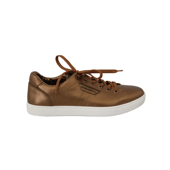 Gold Leather Mens Casual Sneakers