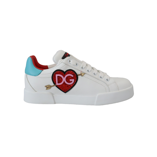 White Leather Sneaker Portofino Logo Heart Shoes