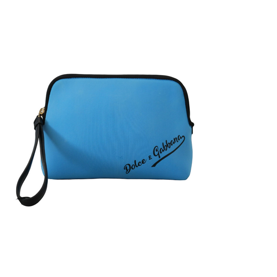 Blue Logo Print Hand Pouch Leopard Print Toiletry Bag