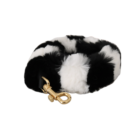 Black White Lapin Fur Accessory Shoulder Strap