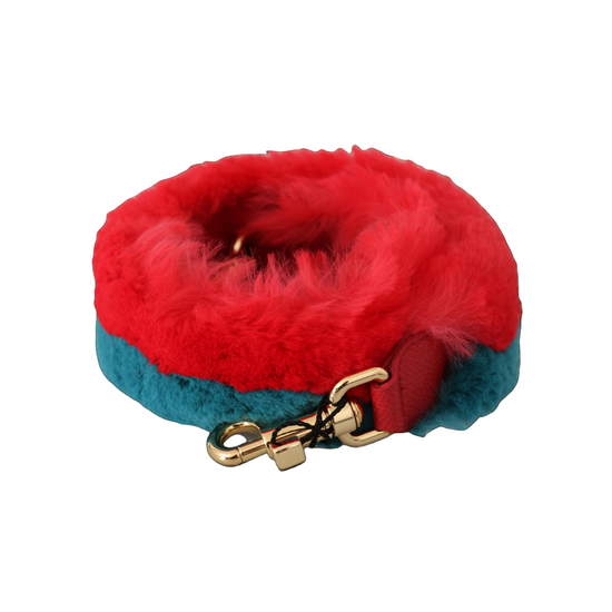 Red Blue Rabbit Fur Leather Shoulder Strap