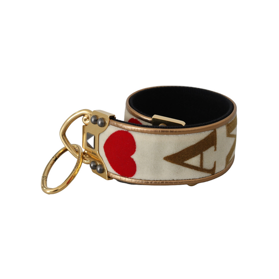Dolce & Gabbana Gold White Textile Leather AMORE Shoulder Strap