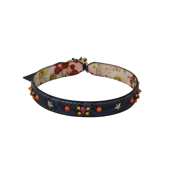 Blue Exotic Leather Crystals Reversible Shoulder Strap