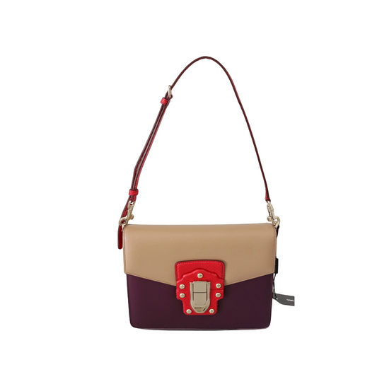 Purple Beige Red Leather Crossbody Purse Bag