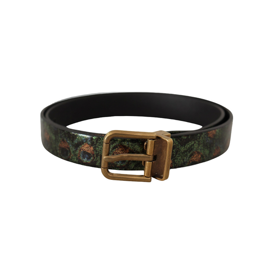 Multicolor Leather Vernice Pavone Bronze Metal Belt