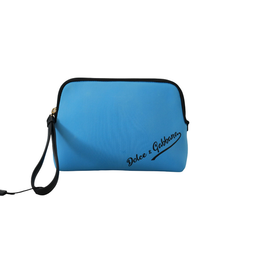 Dolce & Gabbana Blue Logo Print Hand Pouch Leopard Print Toiletry Bag