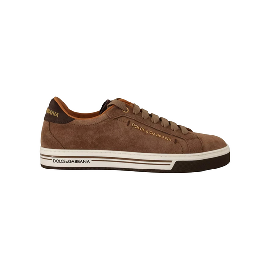 Brown Suede Logo Low Top Sneakers Men Shoes