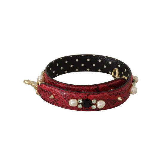Red Exotic Leather Crystals Bag Shoulder Strap