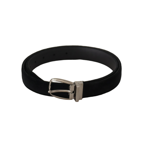 Black Classic Velvet Silver Tone Metal Buckle Belt