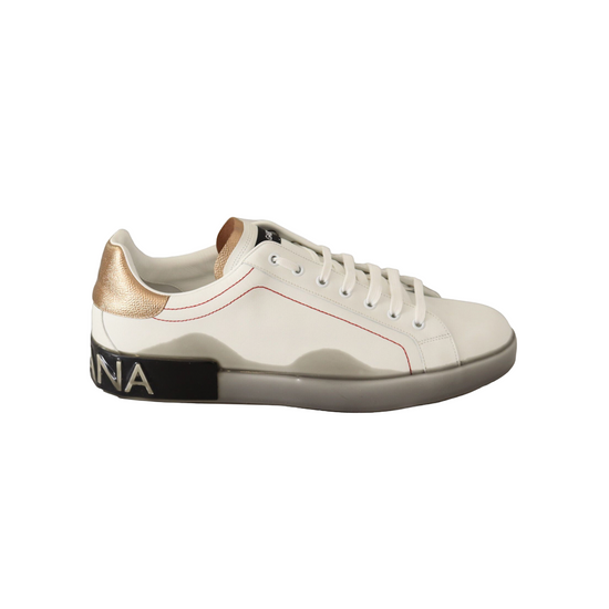 White Gold Leather Low Top Sneakers Casual Shoes
