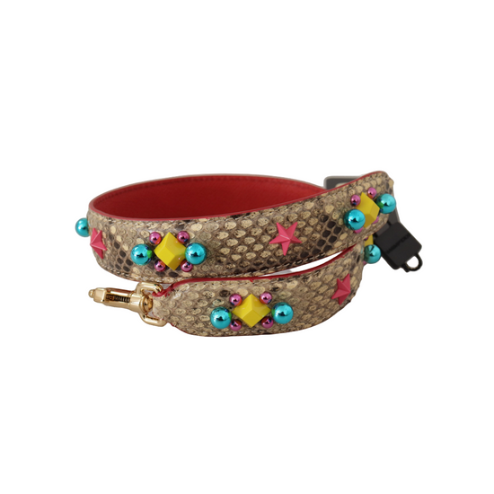 Beige Python Leather Crystals Shoulder Strap