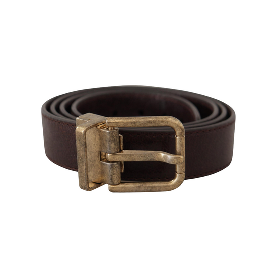 Brown Calf Leather Vintage Logo Metal Buckle Belt