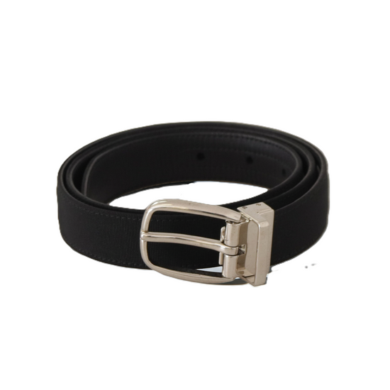 Belt Black Calf Leather Silver Tone Metal Buckle