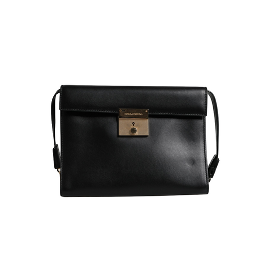 Dolce & Gabbana Black Leather Logo Plaque Document Briefcase Bag