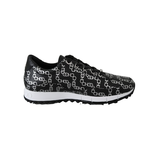 Elegant Black & Silver Leather Sneakers