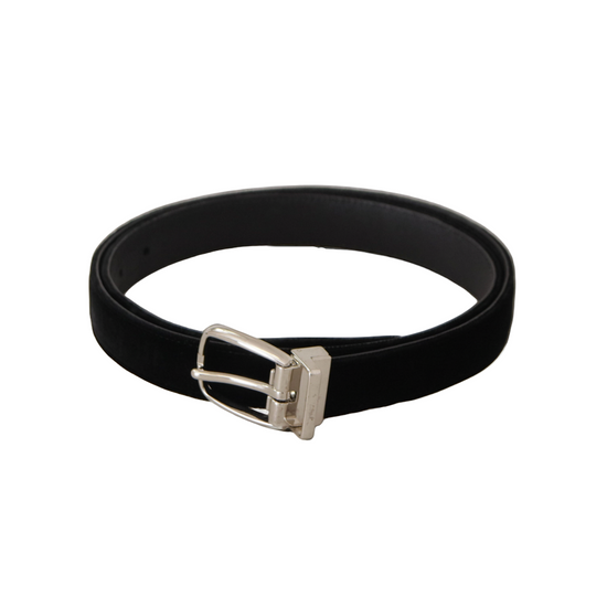 Black Casual Velvet Silver Tone Metal Buckle Belt