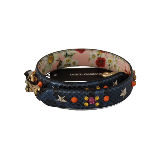 Dolce & Gabbana Blue Exotic Leather Crystals Reversible Shoulder Strap