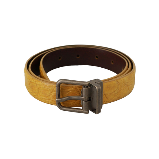 Yellow Exotic Skin Leather Grey Buckle Belt