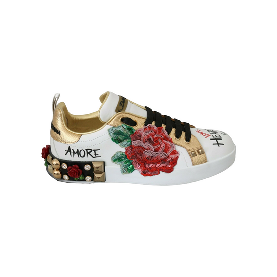 White Roses Sequined Crystal Womens Sneakers Shoes