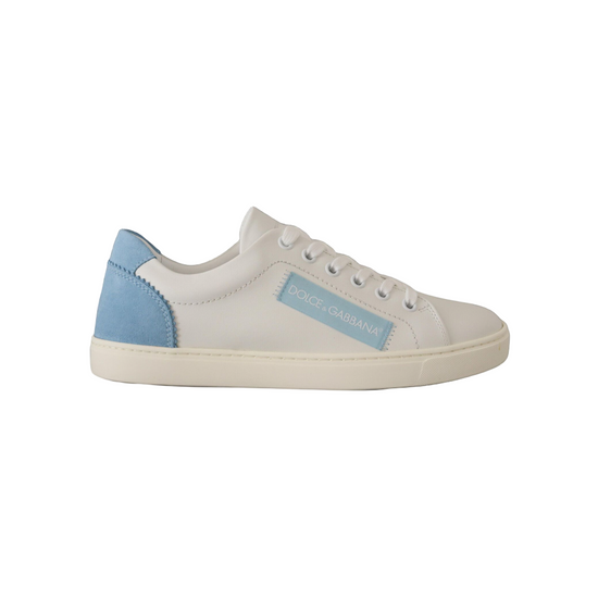 White Blue Leather Low Top Sneakers Shoes