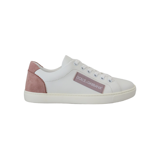 White Pink Leather Low Top Sneakers Shoes