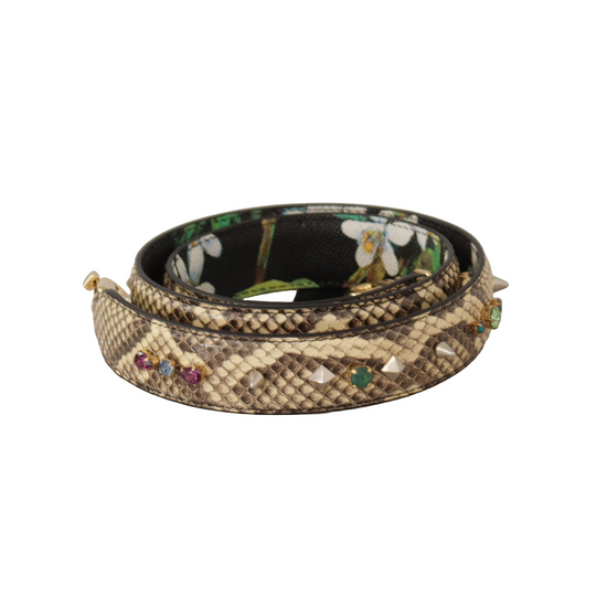 Beige Exotic Leather Crystals Reversible Shoulder Strap