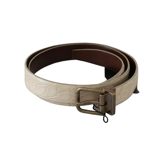 Cream Beige Gold Buckle Waist Leather Belt