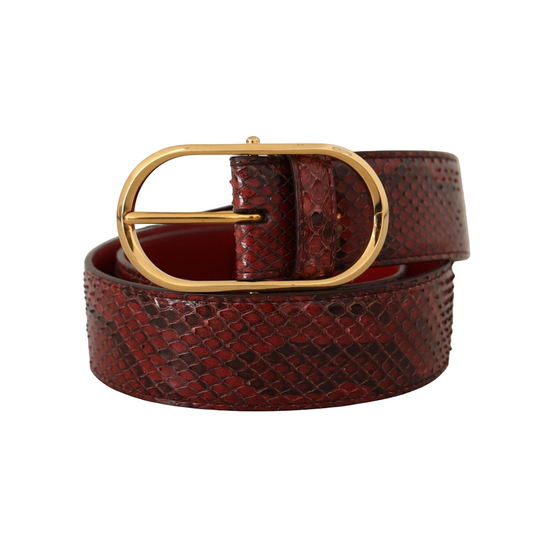 Red Exotic Leather Gold Oval Buckle Belt