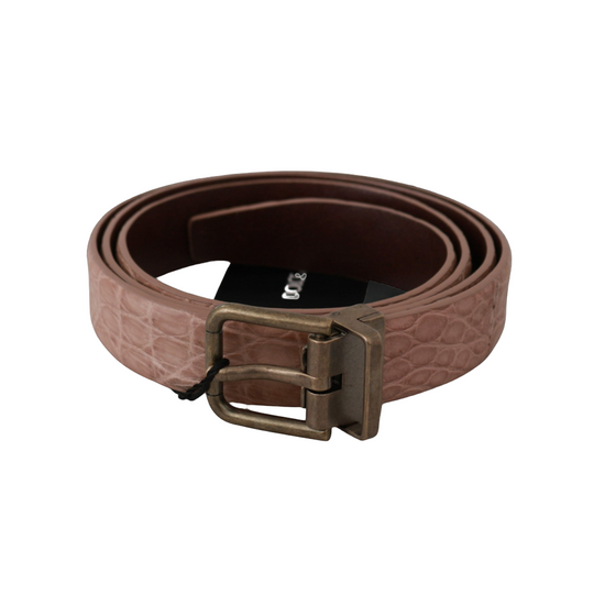 Beige Exotic Skin Gold Buckle Leather Belt